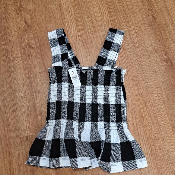 Loft Black and White Gingham Smocked Peplum Top Size XXS NWT - Picture 2 of 6